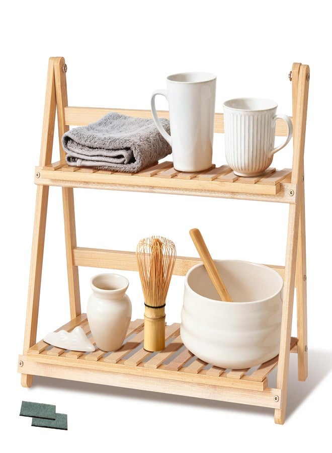 SRCVYLT 1 Pc 2 Tier Matcha Station Shelf, Coffee Station Organizer,Foldable Double Layer Mug Holder for Kitchen Countertop, Plant Shelf,Bar Accessories Condiment Display (Wood) - Image 1